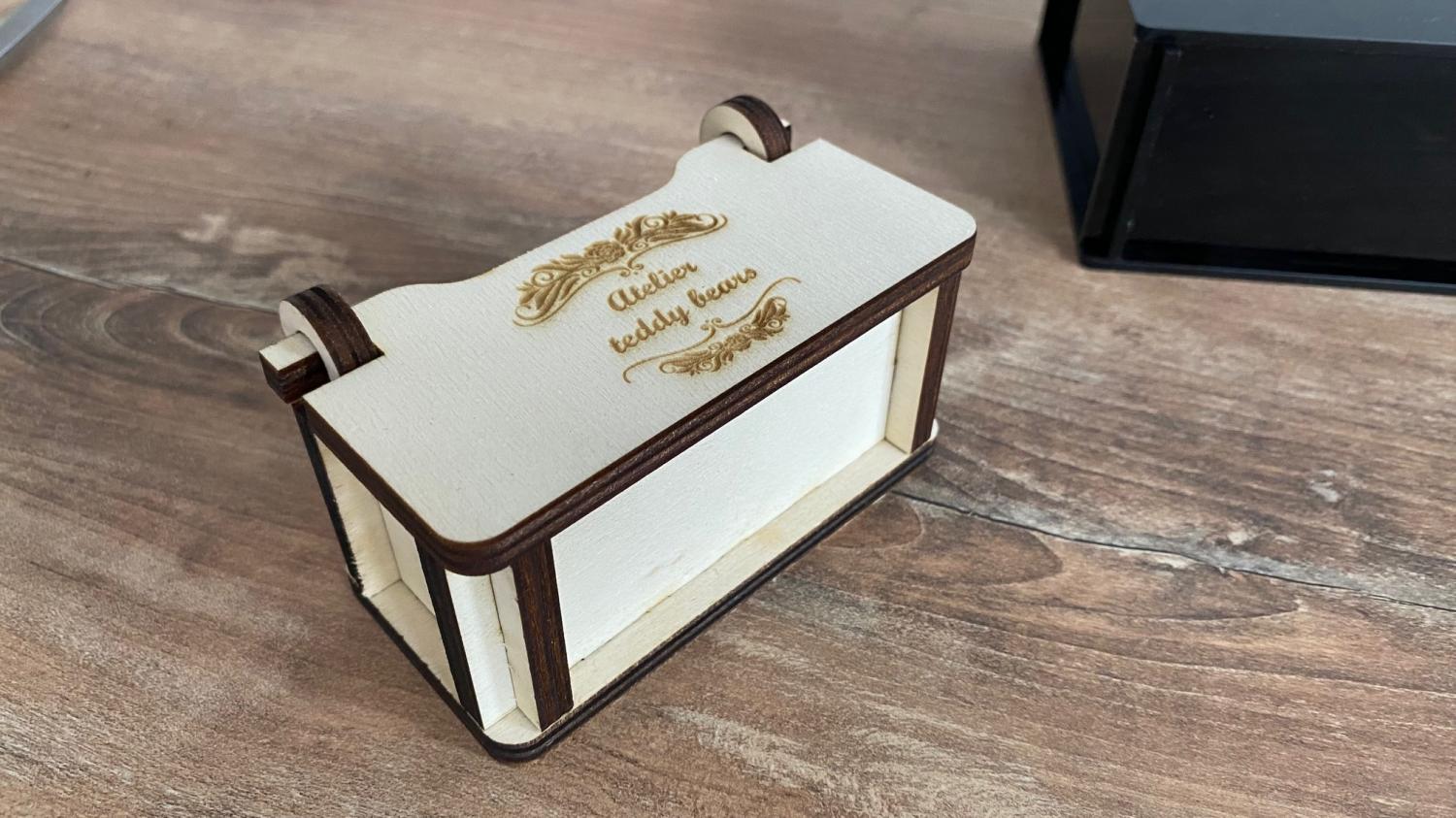 Wooden box 10x5x5cm with your own logo.